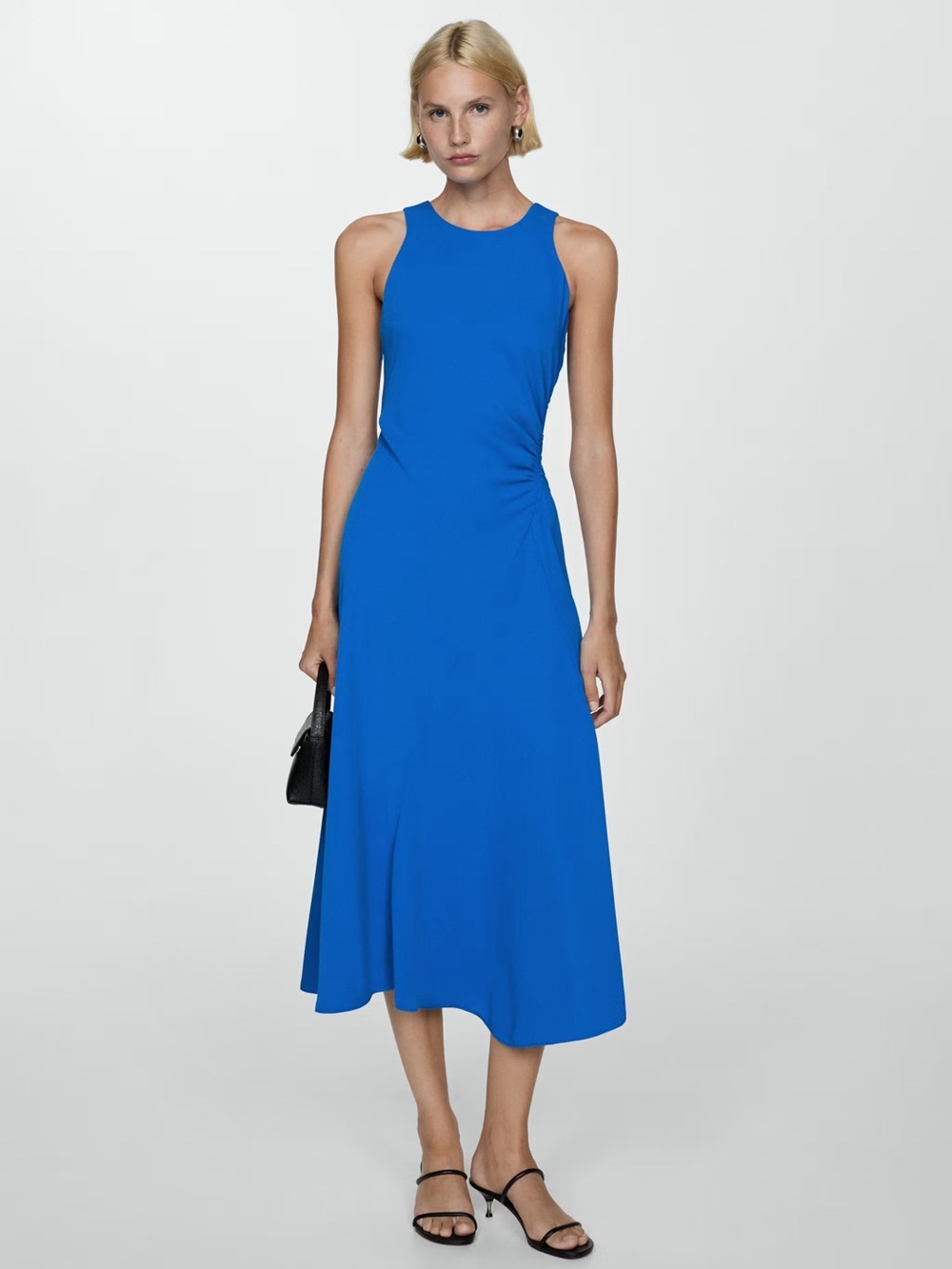 Mango Blue midi dress with draped detail NWT